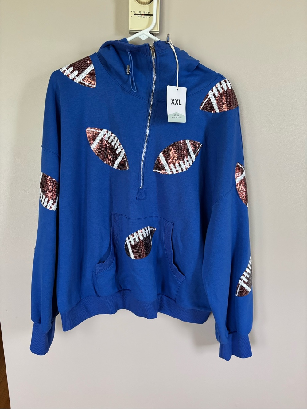 NWT Blue Hoodie with Football Sequins